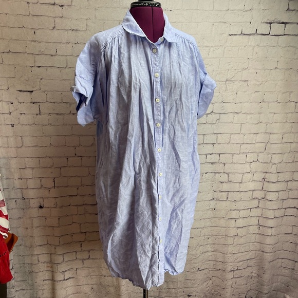 J. Crew Dresses & Skirts - Baird McNutt Irish linen for J Crew blue linen shirt dress size large